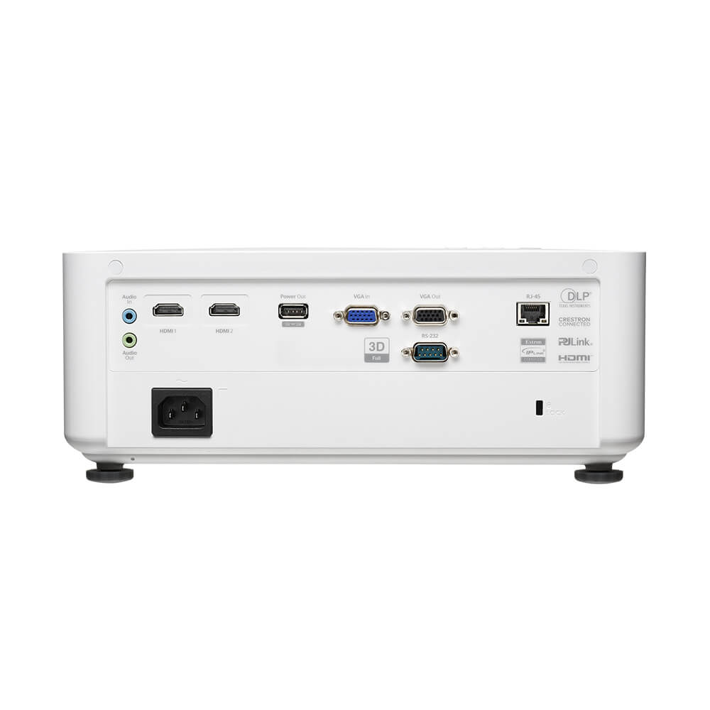 Optoma LW351ST, Rückseite mit Anschlüssen (HDMI, VGA, LAN, RS-232)