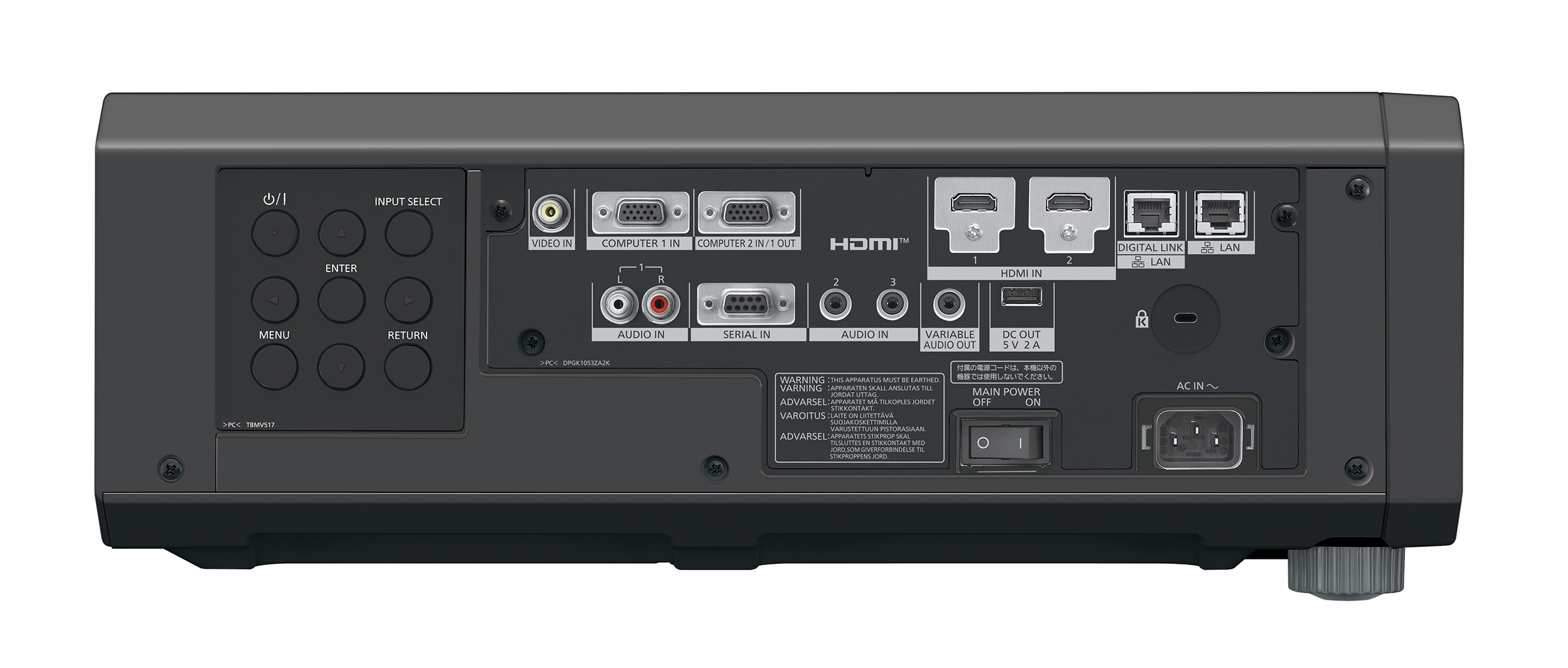 Panasonic PT-FRZ60 Black WUXGA-Laserprojektor 6.000 lm (ANSI), schwarz – Rückseite mit Anschlüssen