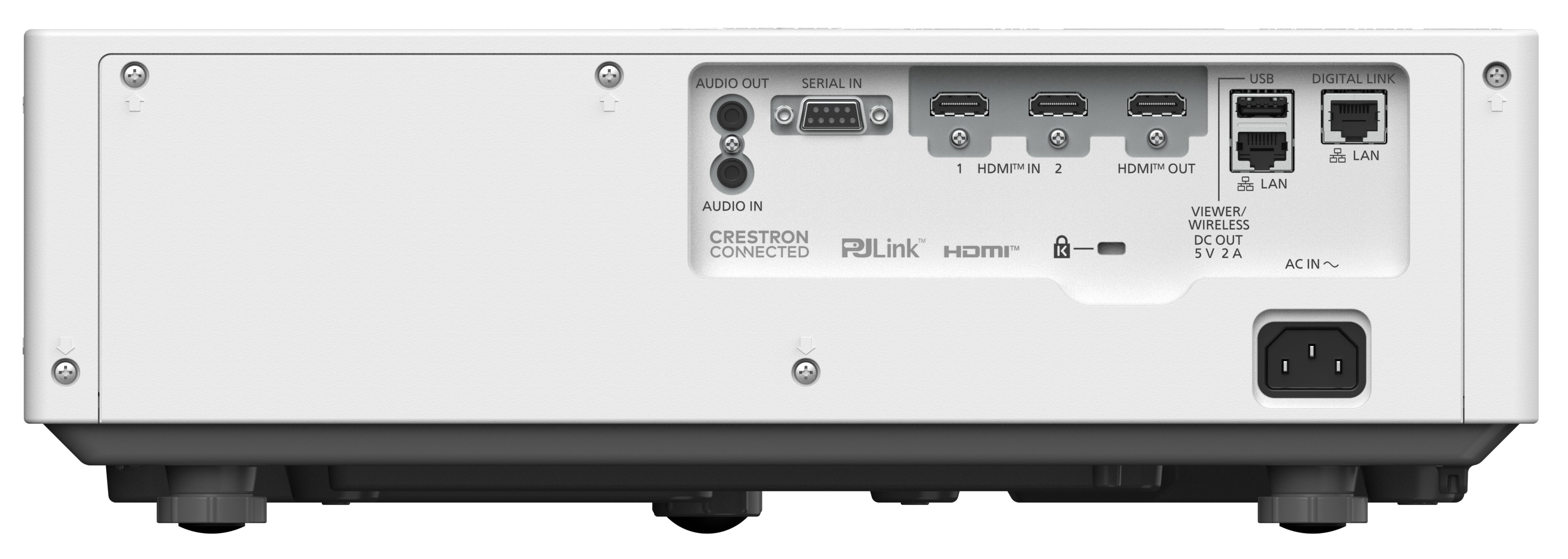 Panasonic PT-VMQ65EJ Laserprojektor weiss, Rueckseite Anschluesse