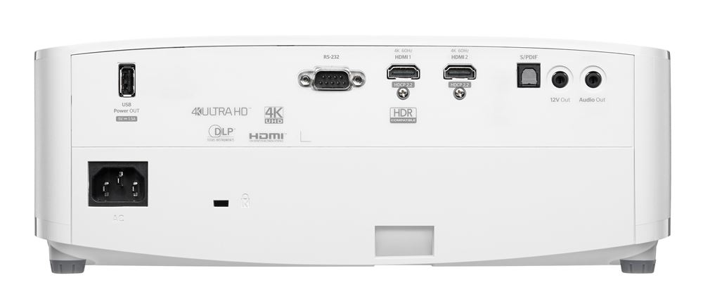 Optoma UHD38x Rückseite Anschlüsse 2x HDMI 2.0, S/PDIF, RS232